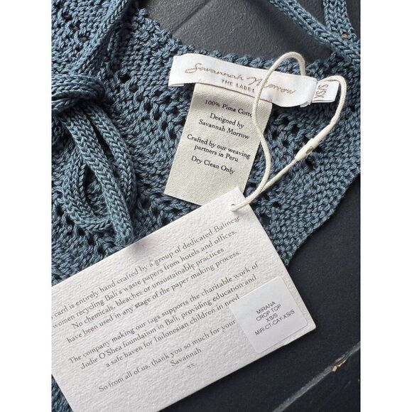 NWT Savannah Morrow Mirana Crop Top Pima Cotton Knit Bralette in Cay Blue XS/S - Picture 4 of 4